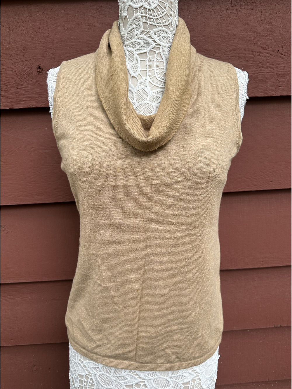 Chico's Tan Sleeveless Cowl Neck Sweater Soft Cotton Nylon Rabbit